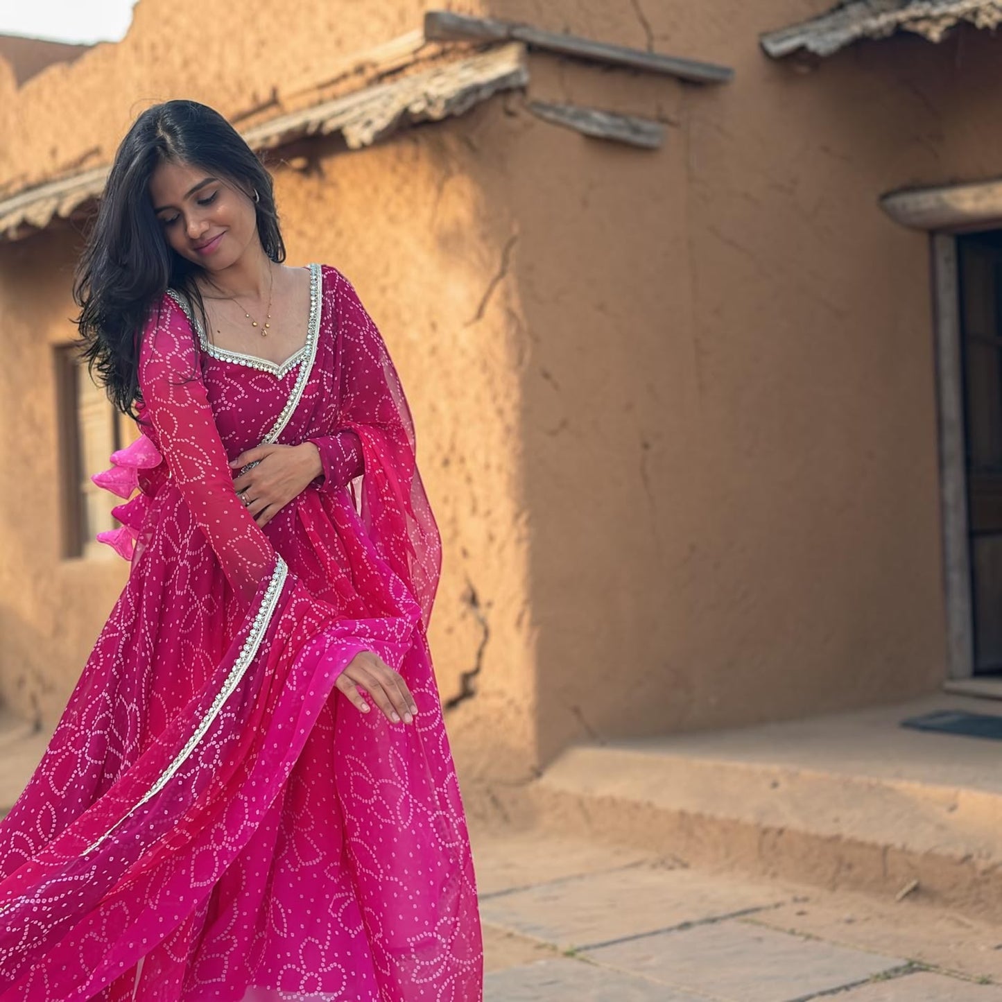 Georgette Bandhani Anarkali