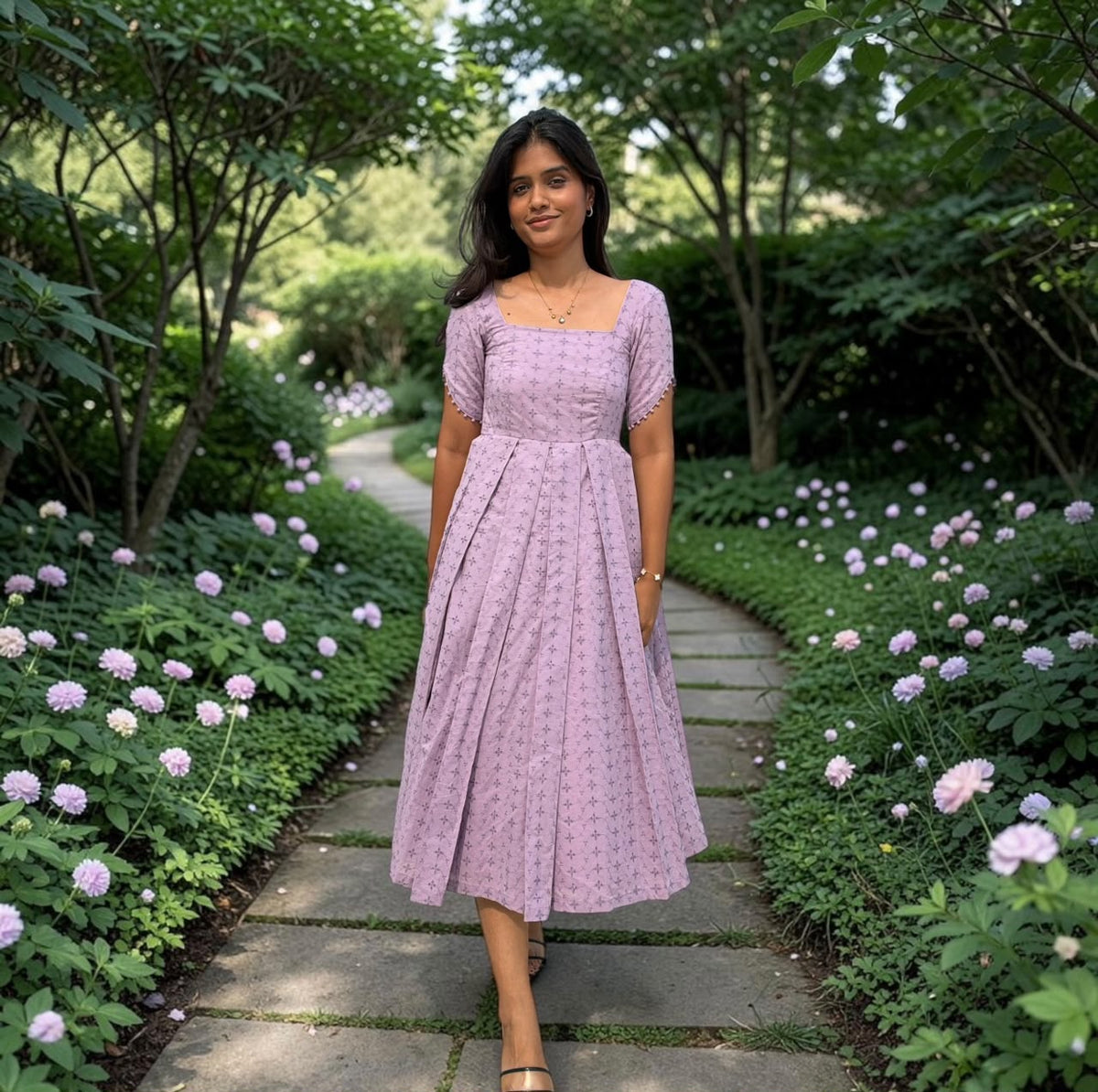 LILAC LAVENDER BOX PLEAT MIDI FROCK