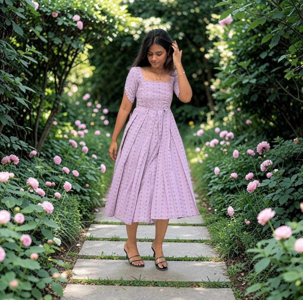 LILAC LAVENDER BOX PLEAT MIDI FROCK
