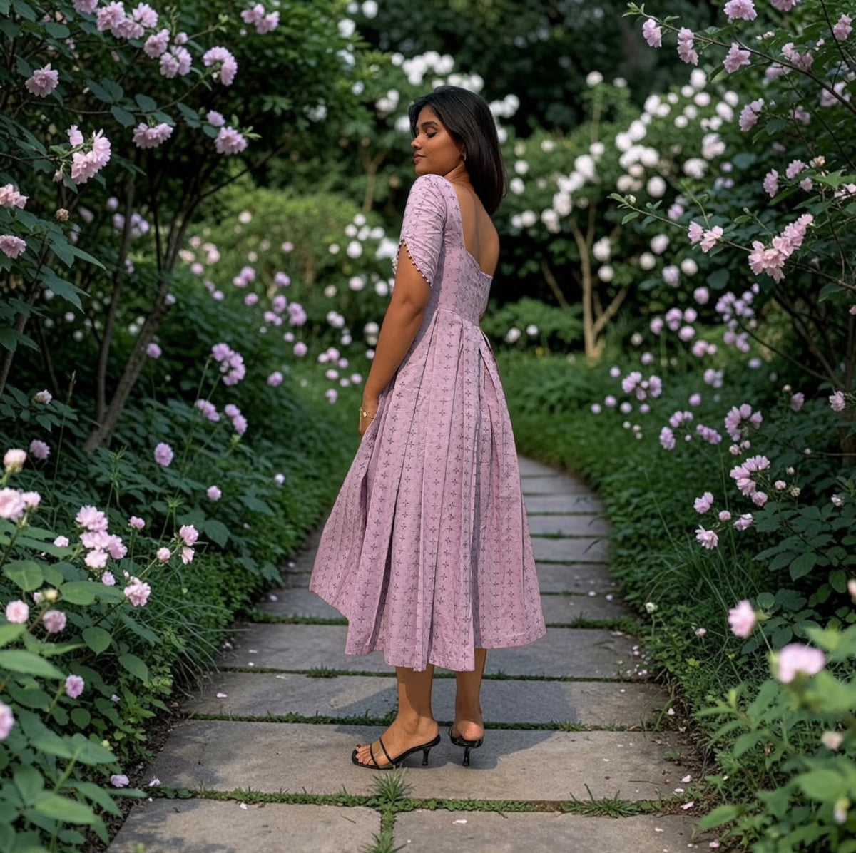LILAC LAVENDER BOX PLEAT MIDI FROCK
